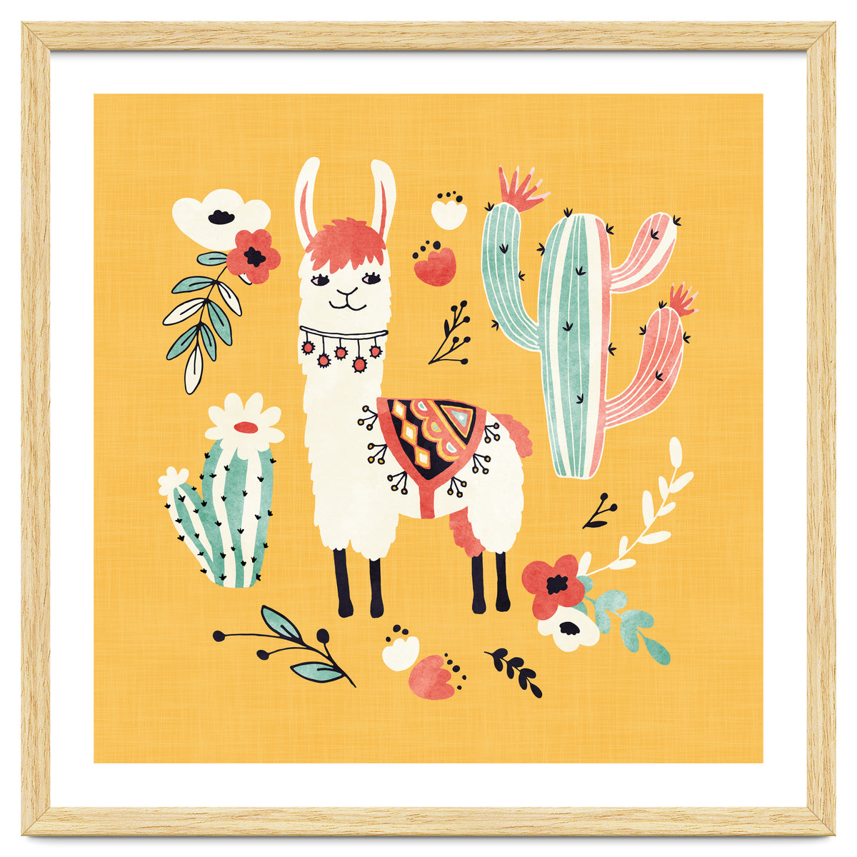 White Llama With Flowers