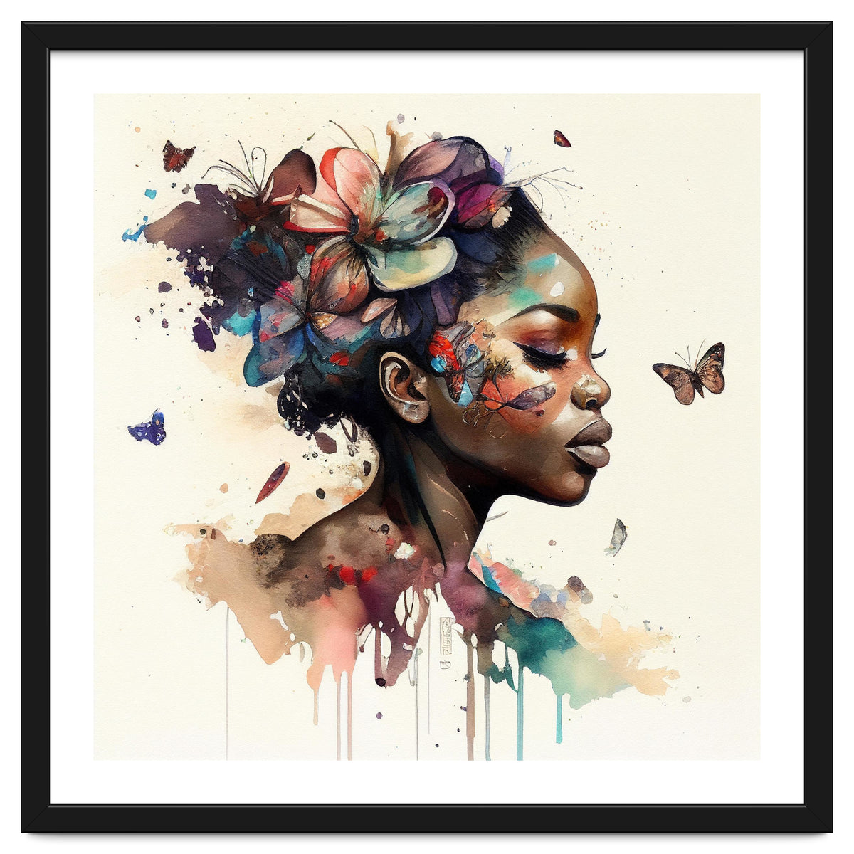 Watercolor Butterfly African Woman #11