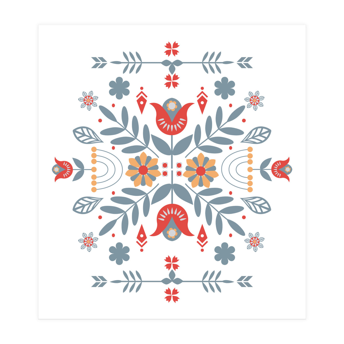 Scandinavian Folk Retro Flower Pattern (Print Only)