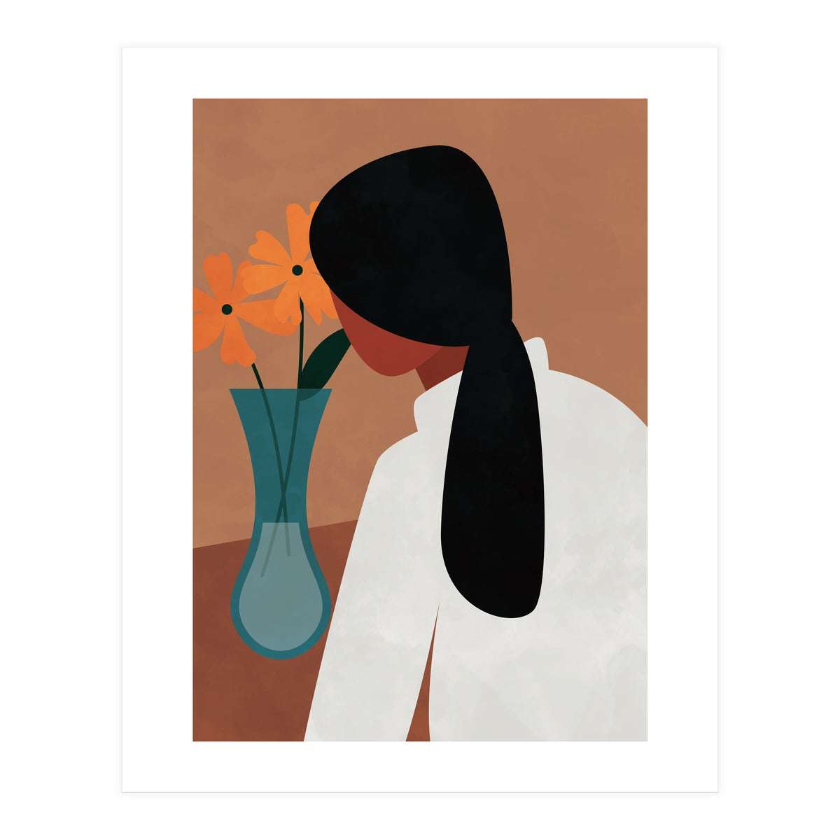 Modern Boho Woman with Flowers (Print Only)