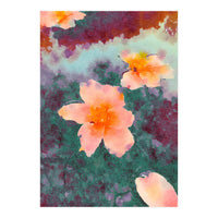 Floating In Love, Watercolor Lotus Pond Botanical Lake, Forest Jungle Floral Painting (Print Only)