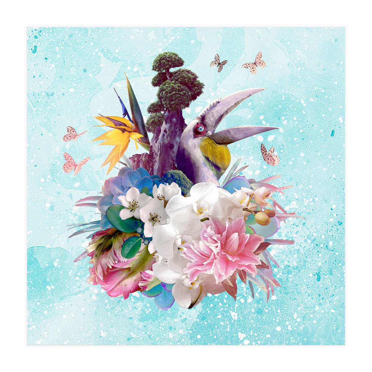 Floral Hornbill Blue (Print Only)