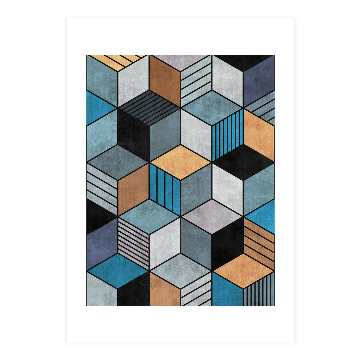 Colorful Concrete Cubes 2 - Blue, Grey, Brown (Print Only)