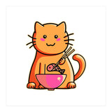 A Cat's Favourite Meal - kawaii cat eating fish with chopsticks (Print Only) thumbnail