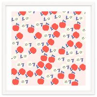Cute Red Apples Pattern on Pink Background