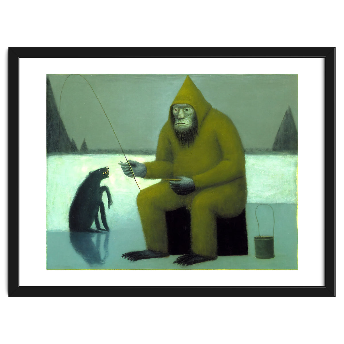 Yeti Ice Fishing With His Dog