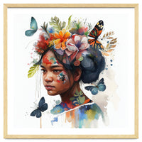 Watercolor Floral Indonesian Native Woman #2