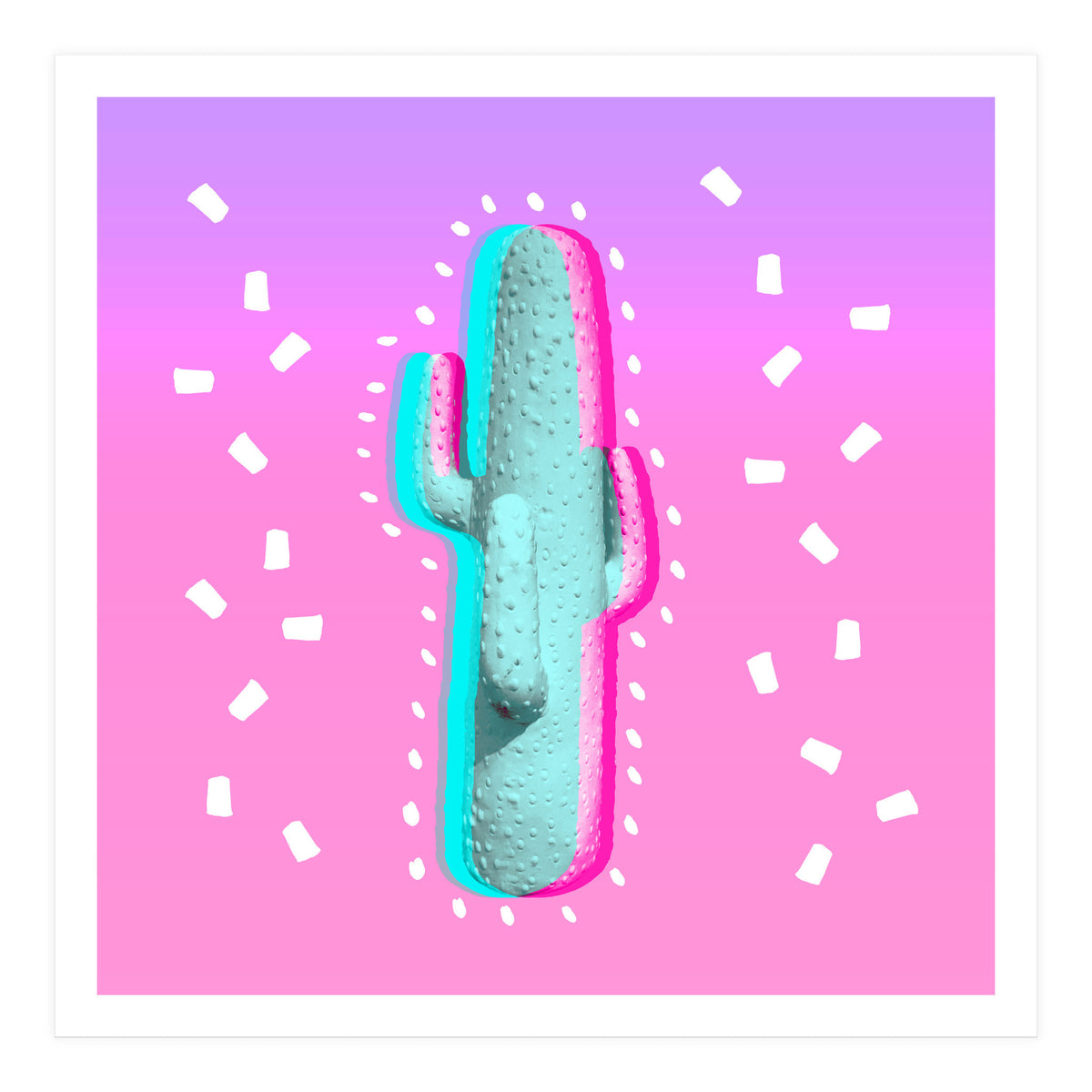 Modern 3 D Color Channel Cactus Photography Pink Purple Gradient 90's Pattern (Print Only)