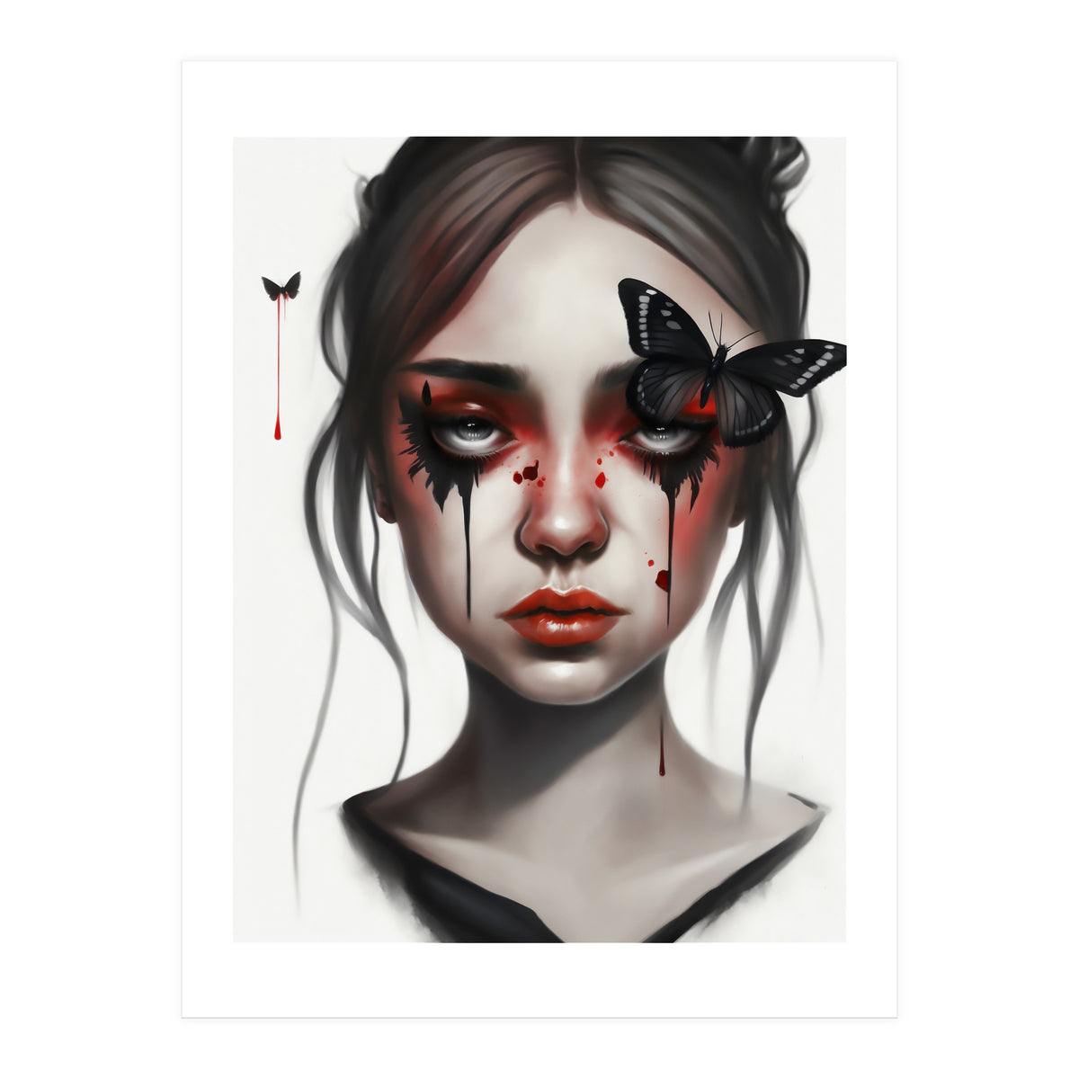Goth Girl With Butterflies Portrait (Print Only)