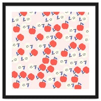 Cute Red Apples Pattern on Pink Background