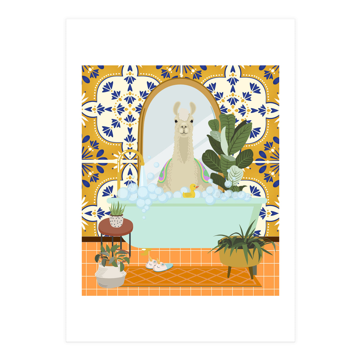 Llama Bathing in Moroccan Style Bathroom (Print Only)