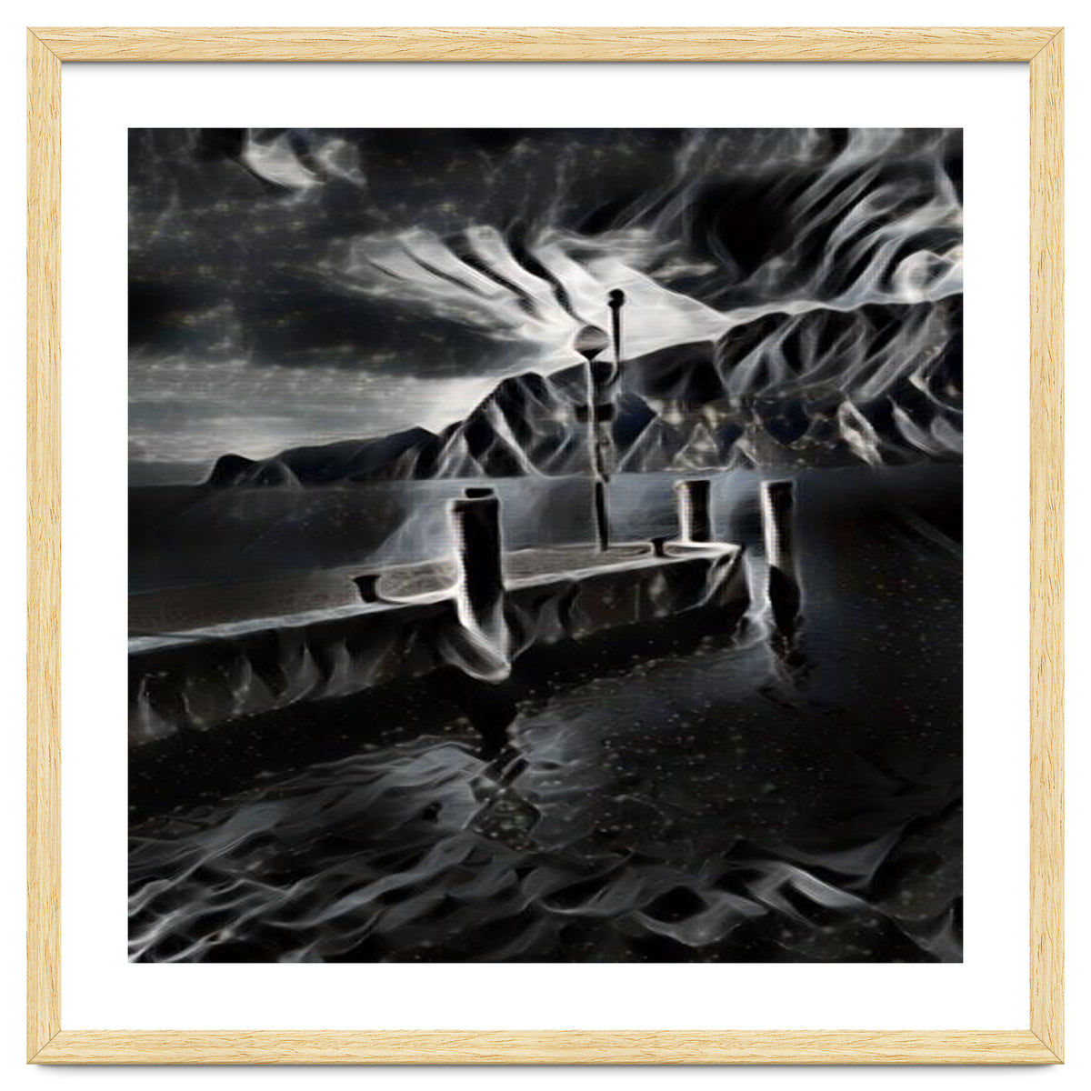 Pier at a smokey night.