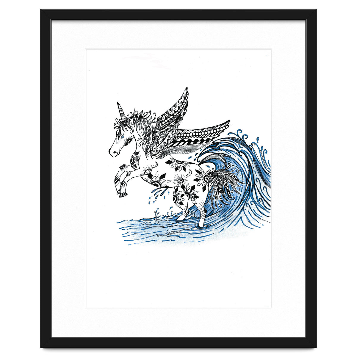 Winged Sun And Moon Unicorn Zentangle