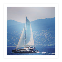Modern yacht with white sails (Print Only)