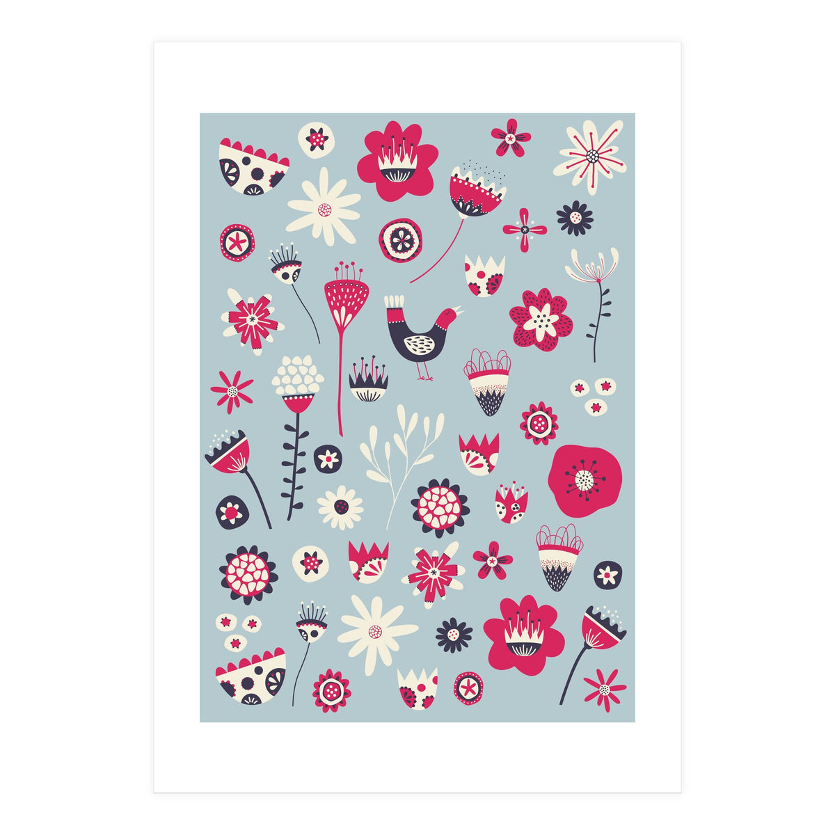 Spring Folk Floral Blue (Print Only)