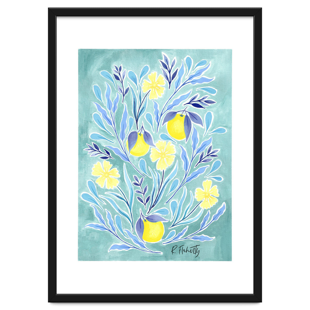 Wild Orange Floral | Lemon & Duck Egg Blue