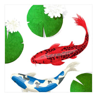 Watercolor Koi Fish And Lotus (Print Only)
