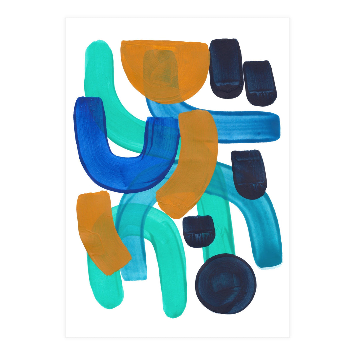 Fun Colorful Blue Turquoise Shape Yellow Accent (Print Only)