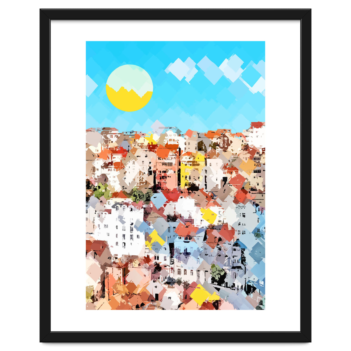 City Of Dreams, Italy Pastel Cityscape Painting, Architecture Buildings Abstract Illustration