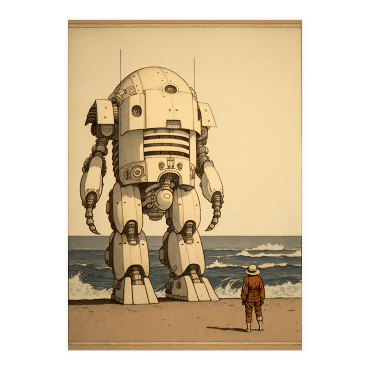Giant Robot Japanese Woodblock Print (Print Only)
