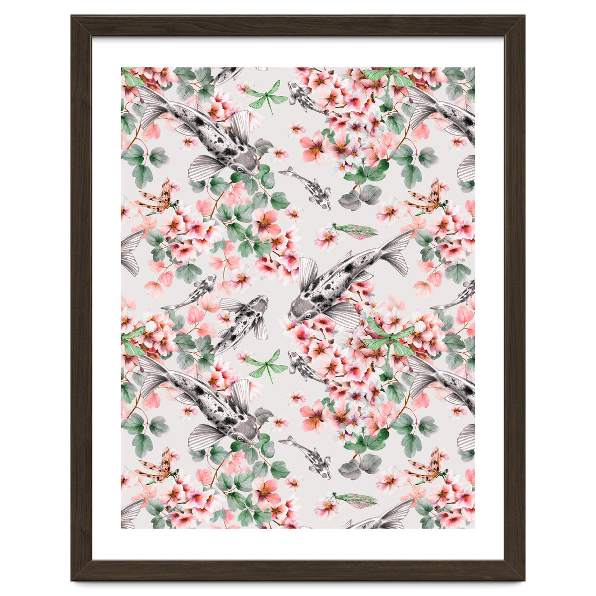 Asian fish among flowers