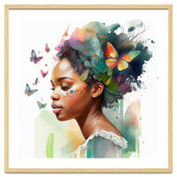 Watercolor Butterfly African Woman #3