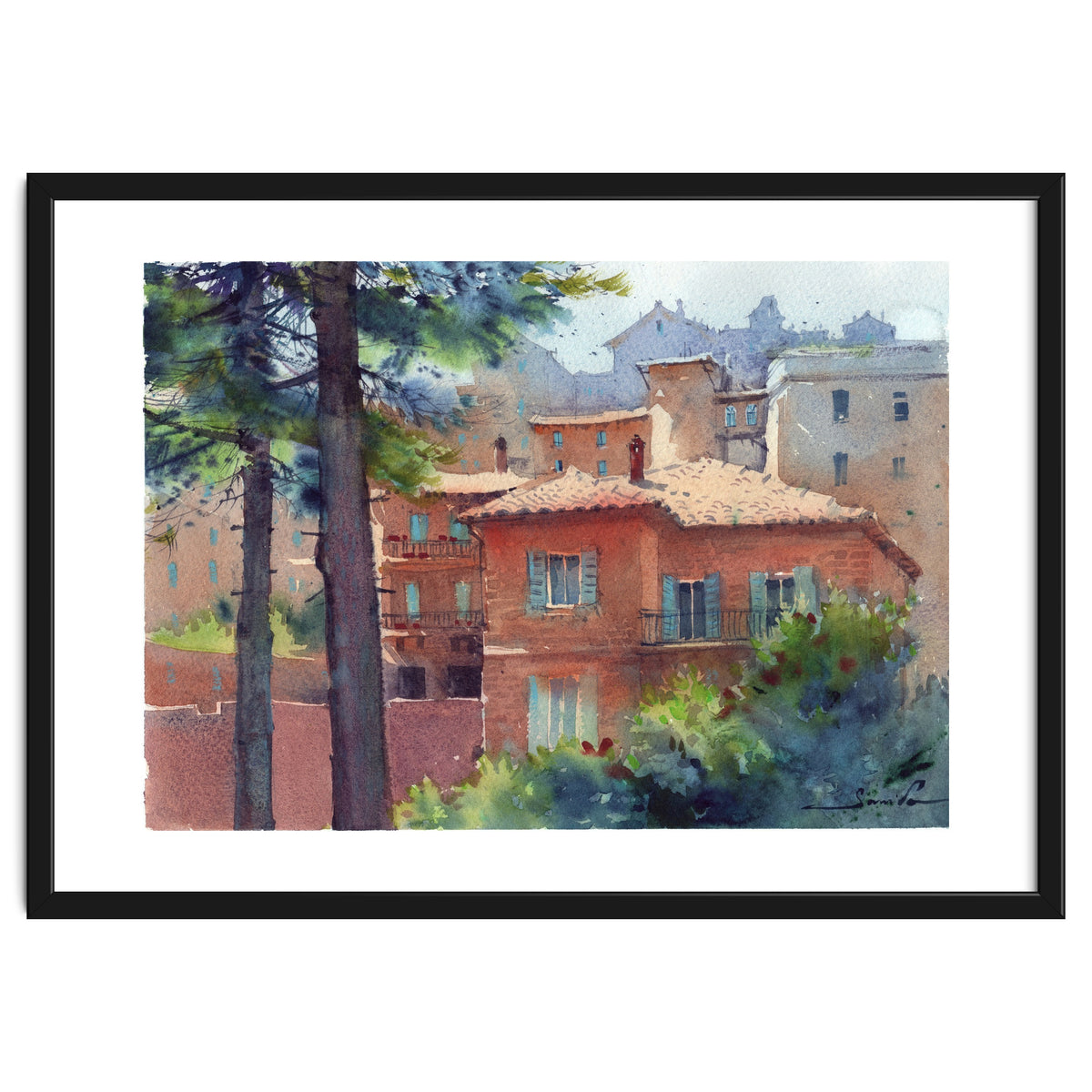 Sunny city landscape. Watercolor