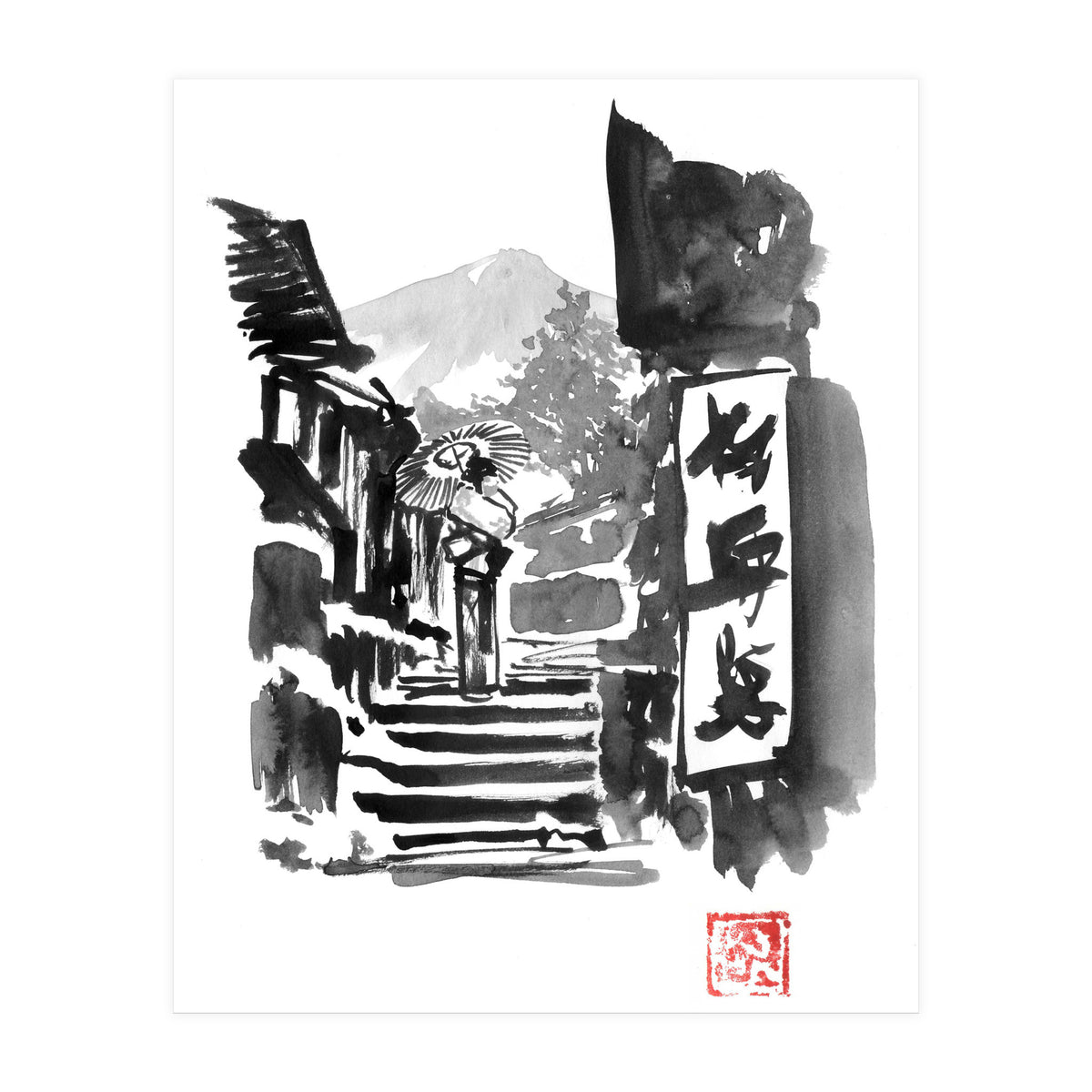 Geisha And Stairs (Print Only)