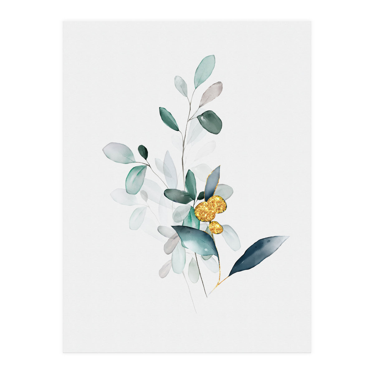 Modern Botanical Gold & Sage Study 02  (Print Only)