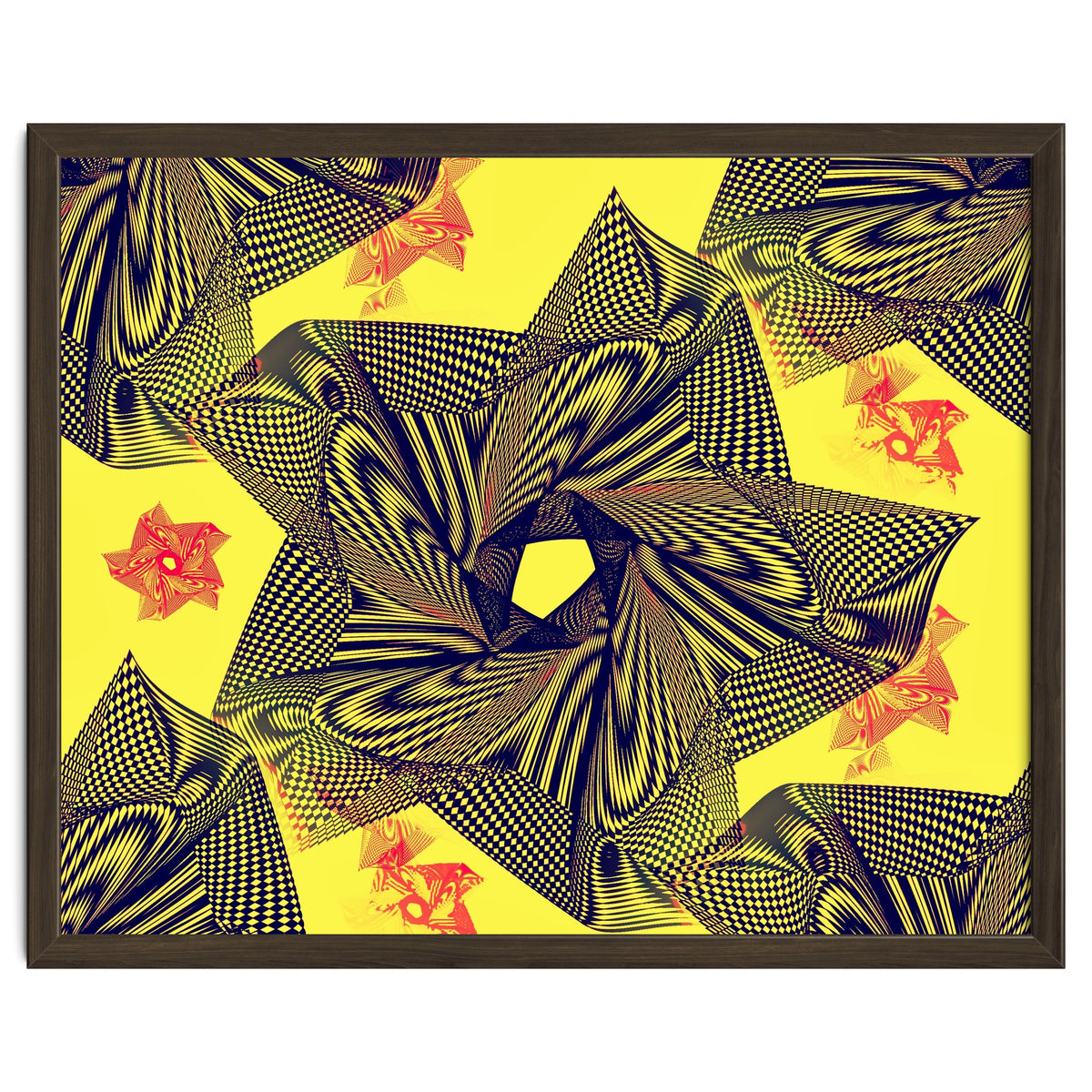 Black flowers on yellow background.