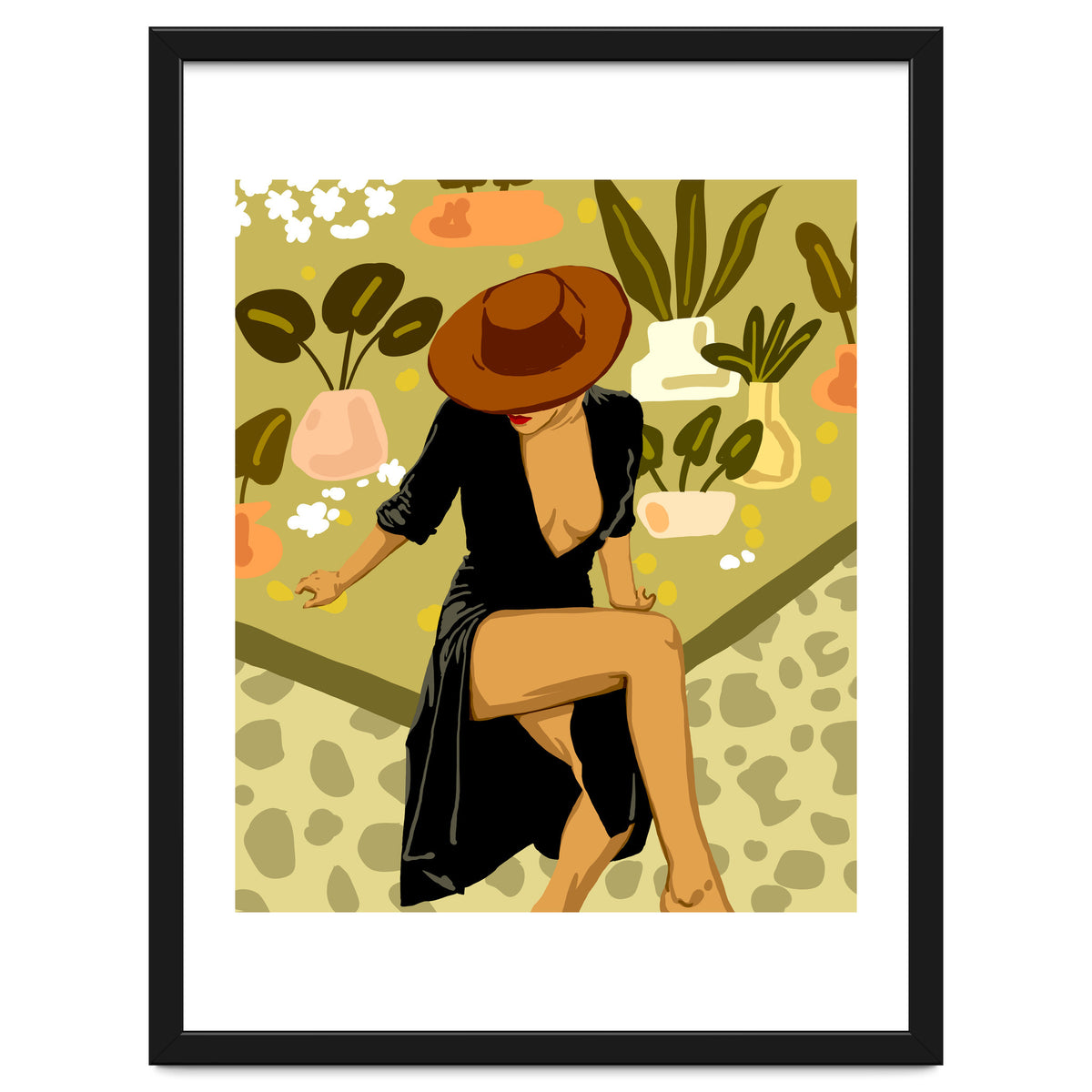 Make it Worth Their While, High Fashion Brown Woman Illustration, Plant Lady Little Black Dress