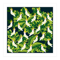Cute cockatoo and tropical leaves (Print Only)