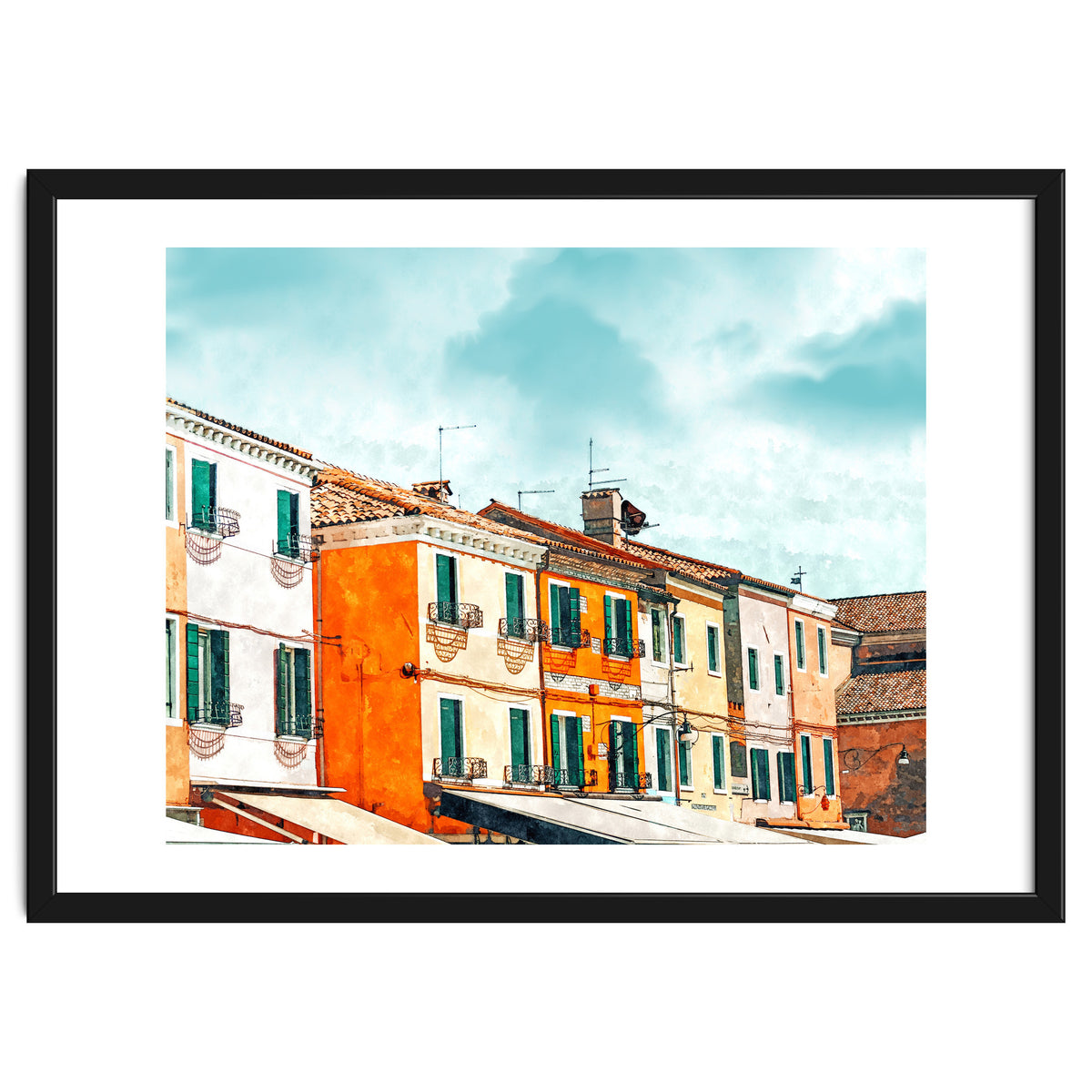 Burano Island | Colorful Patel Architecture Building | Watercolor Travel Painting