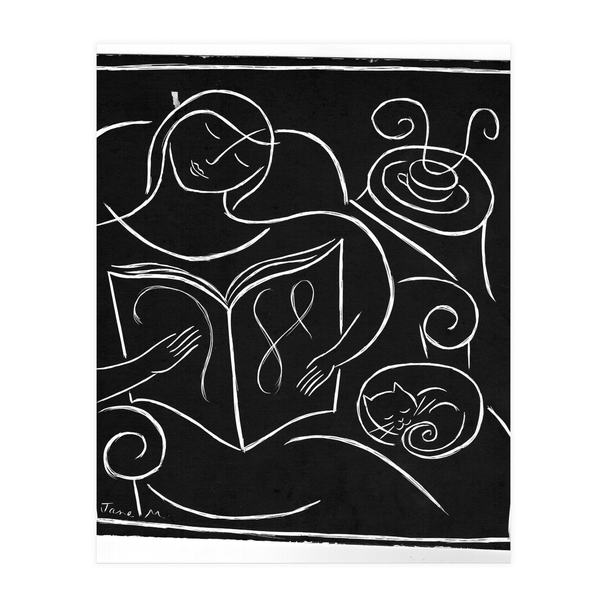 Reading With Cat (Print Only)