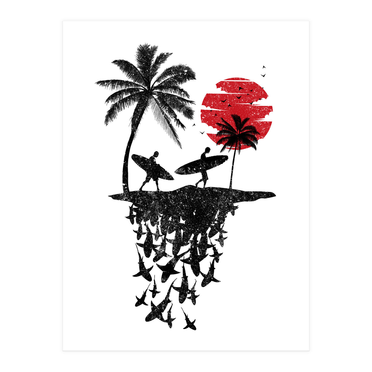 Surfer island sharks (Print Only)