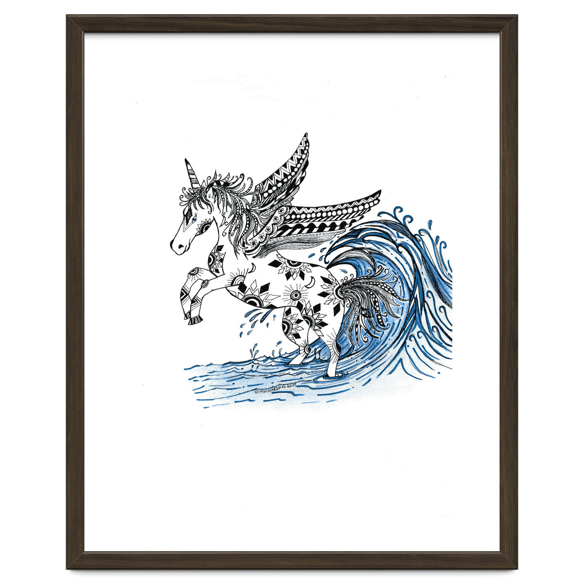 Winged Sun And Moon Unicorn Zentangle