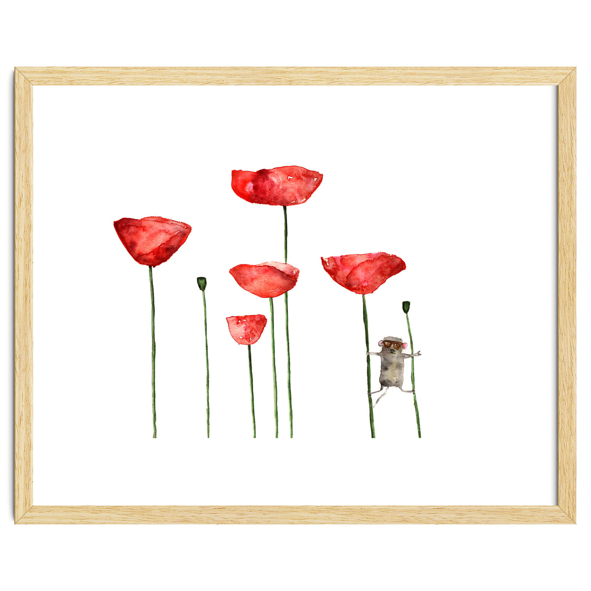 Little mouse loves big poppies || watercolor for nursery