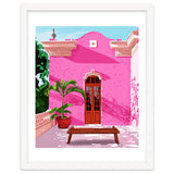 Pink Building Architecture | Pop Art Travel House Painting | Modern Bohemian Décor Spain Palace thumbnail