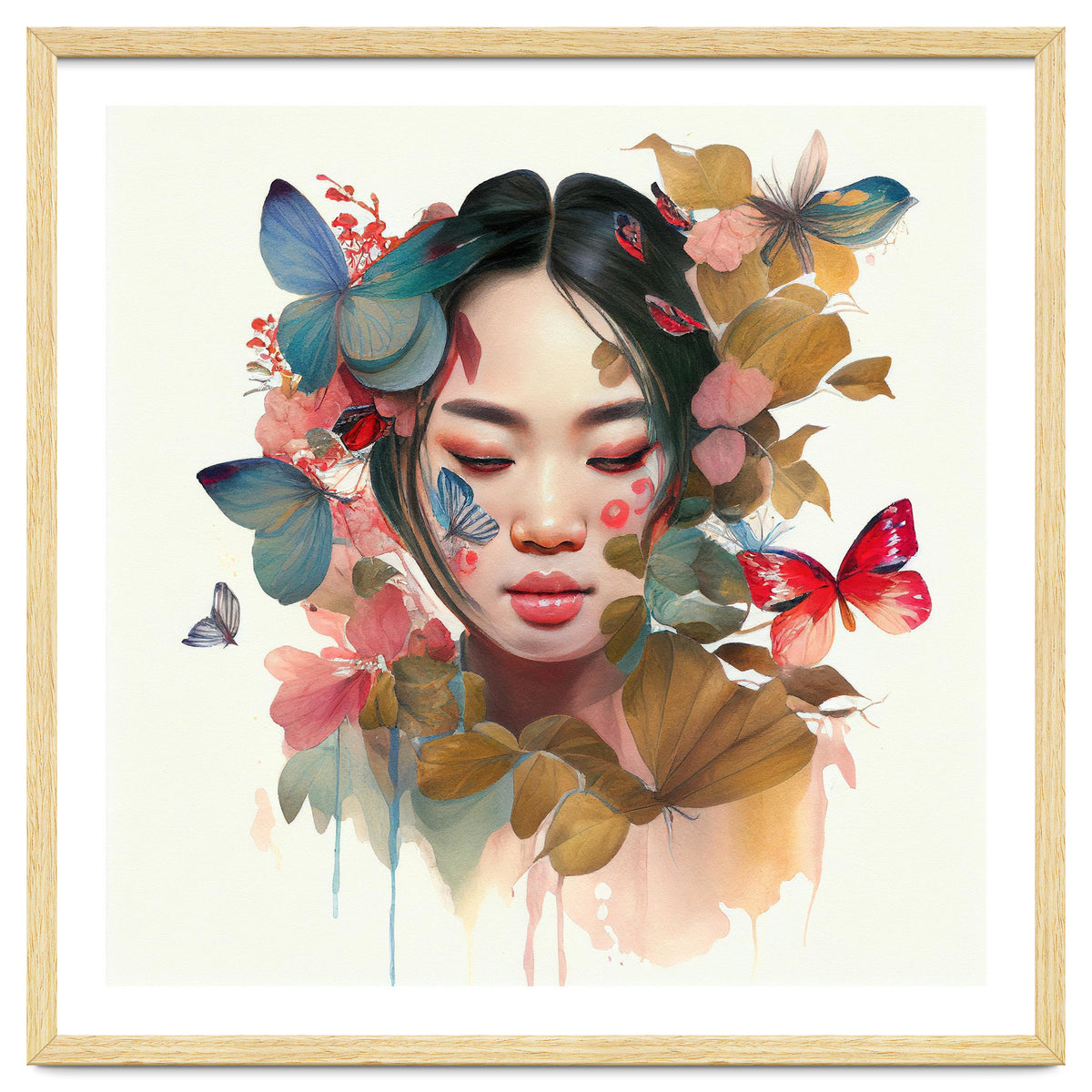 Watercolor Floral Asian Woman #9