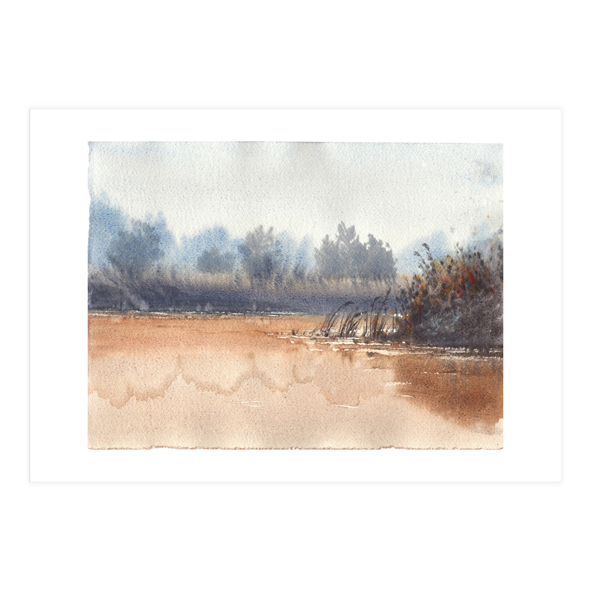 Landscape painting watercolor. Foggy (Print Only)