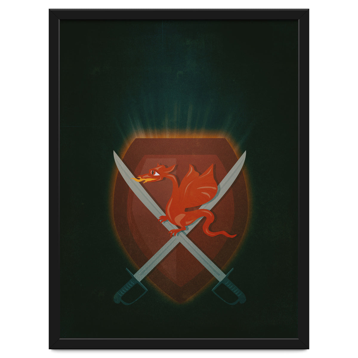 Heraldic dragon and cutlasses