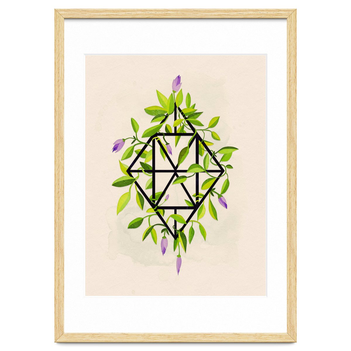 Geometric frame with leaves and flowers