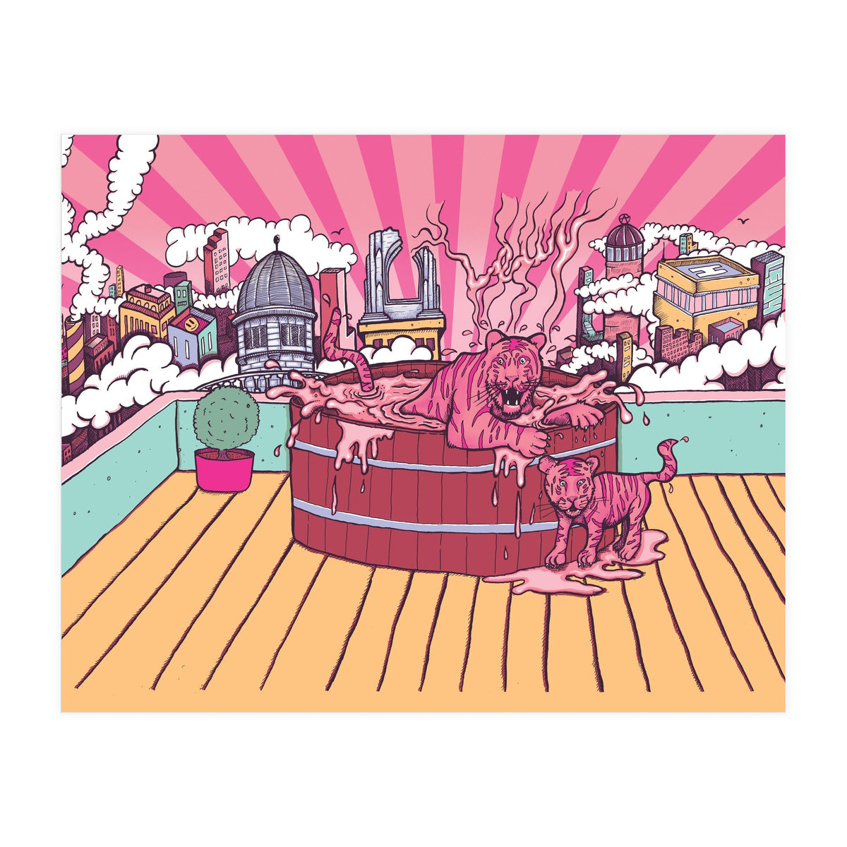 Strawberry Tigers Rooftop Jacuzzis Abbeydale Brewery x Lewy  12.4% ABV Strawberry, Chocolate, Smoked, Cherry Wood-chipped, Imperial Dessert Stout.  (Print Only)