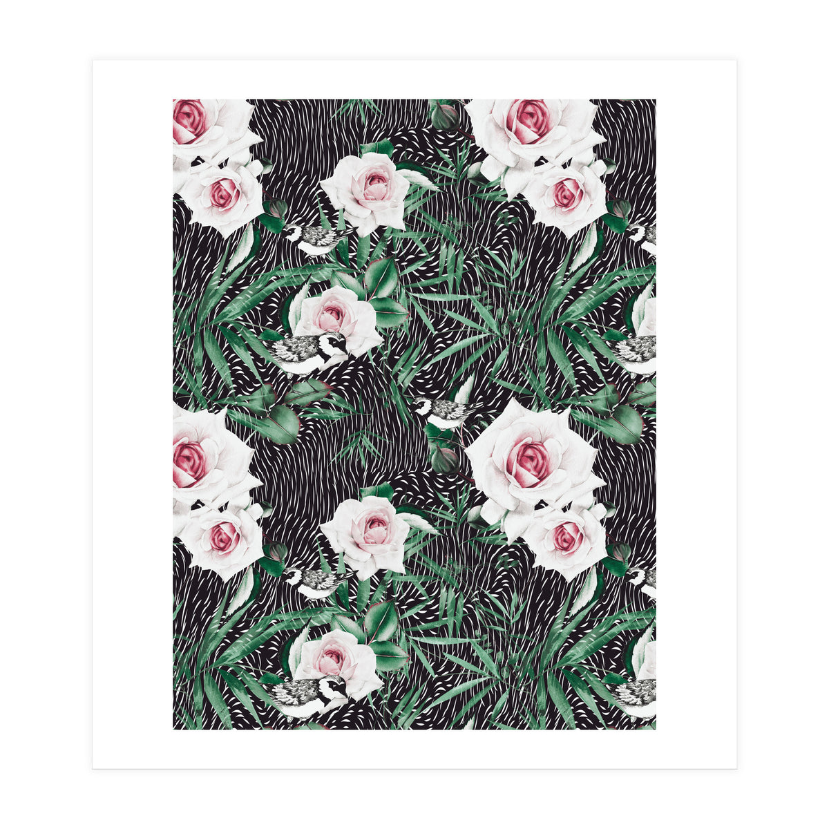 Dark flowery abstract of birds (Print Only)