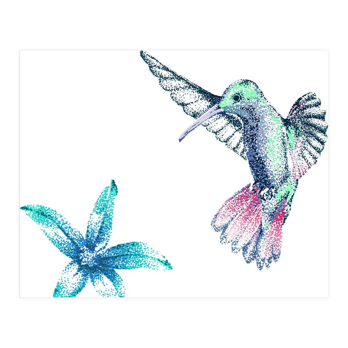 Green Hummingbird And Tropical Flower (Print Only)
