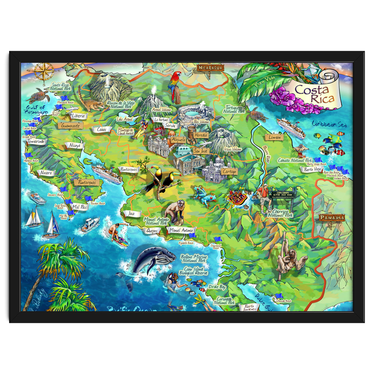 Costa Rica Map Illustration