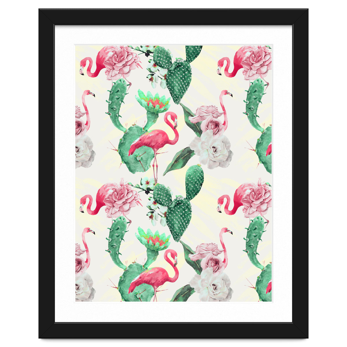 Flamingos, geometric and flowers