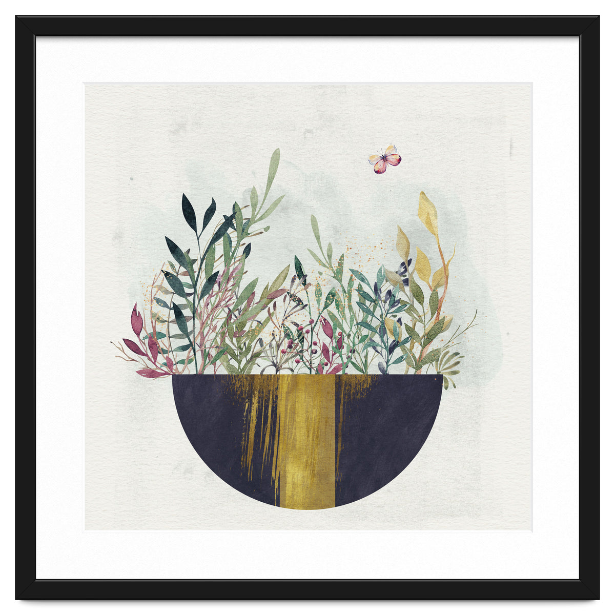 Flowers and leaves in a simple basket