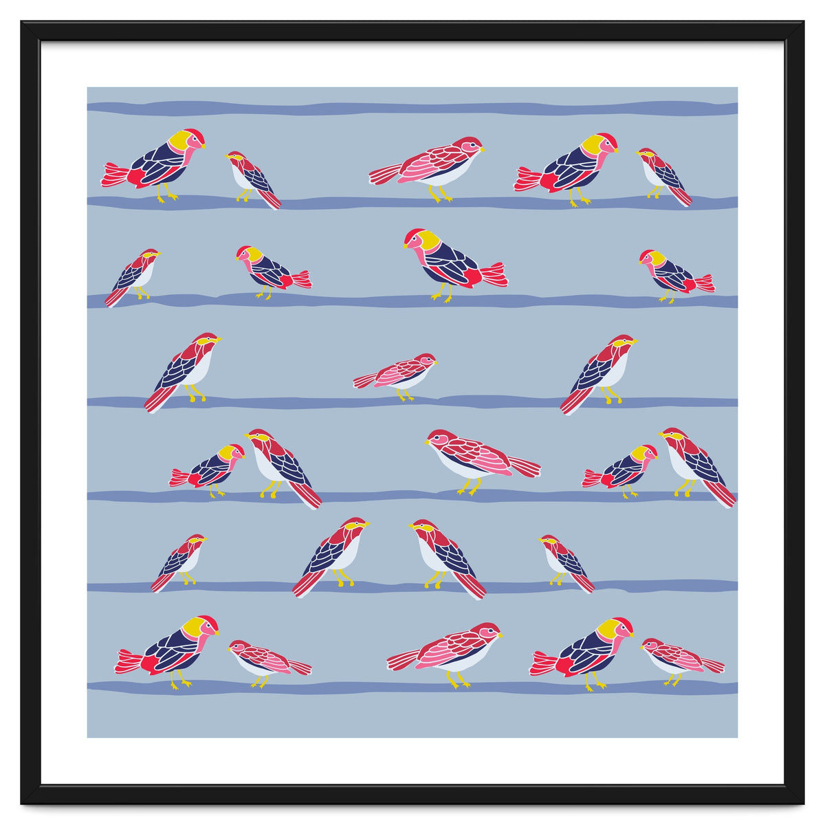 Colorful birds on a wire pattern