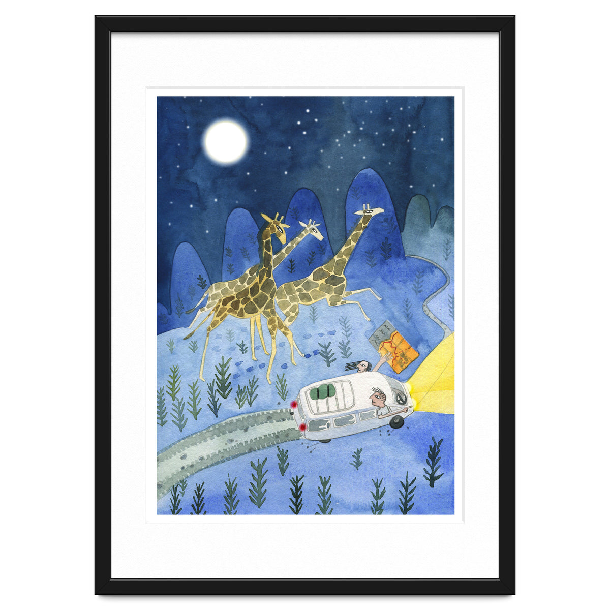 Giraffes In Moonlight